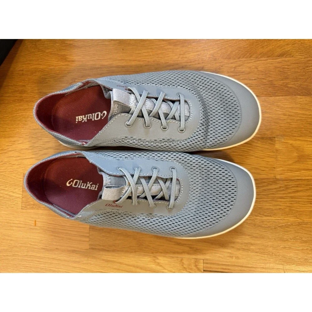 NEW 100% OluKai Moku Pae Men’s Boat Shoes 9. 5 Cloud Grey Ash Breathable Slip On